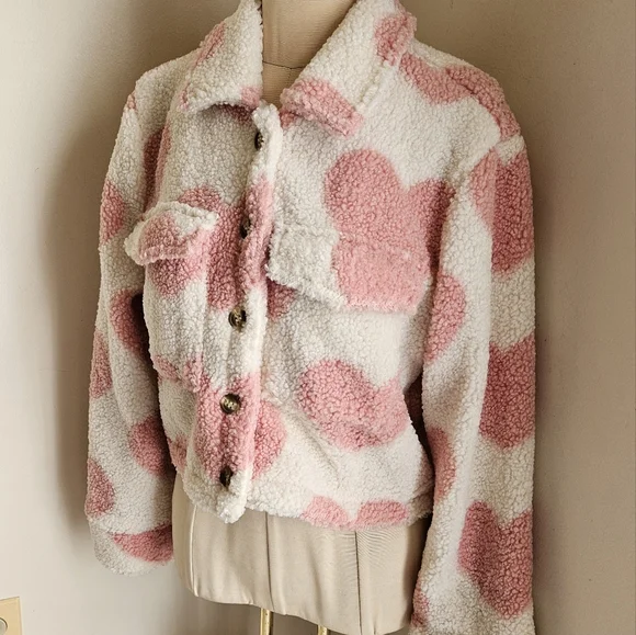 EILLY BAZAR ❤️ HEART PRINT GIRLY TRUCKER JACKET - Picture 4 of 7